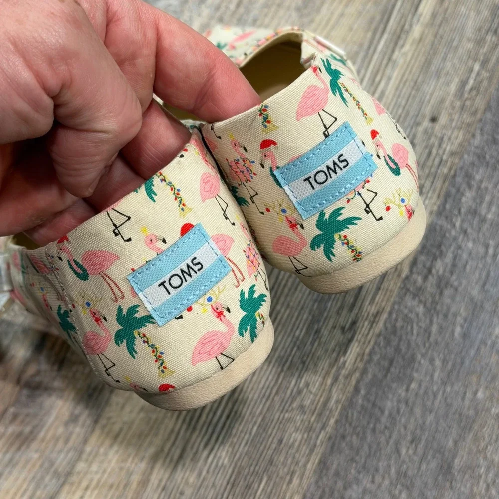 TOMS Belmont Natural Holiday Flamingos Canvas Slip On Flats Womens 8.5 Florida - Picture 5 of 8